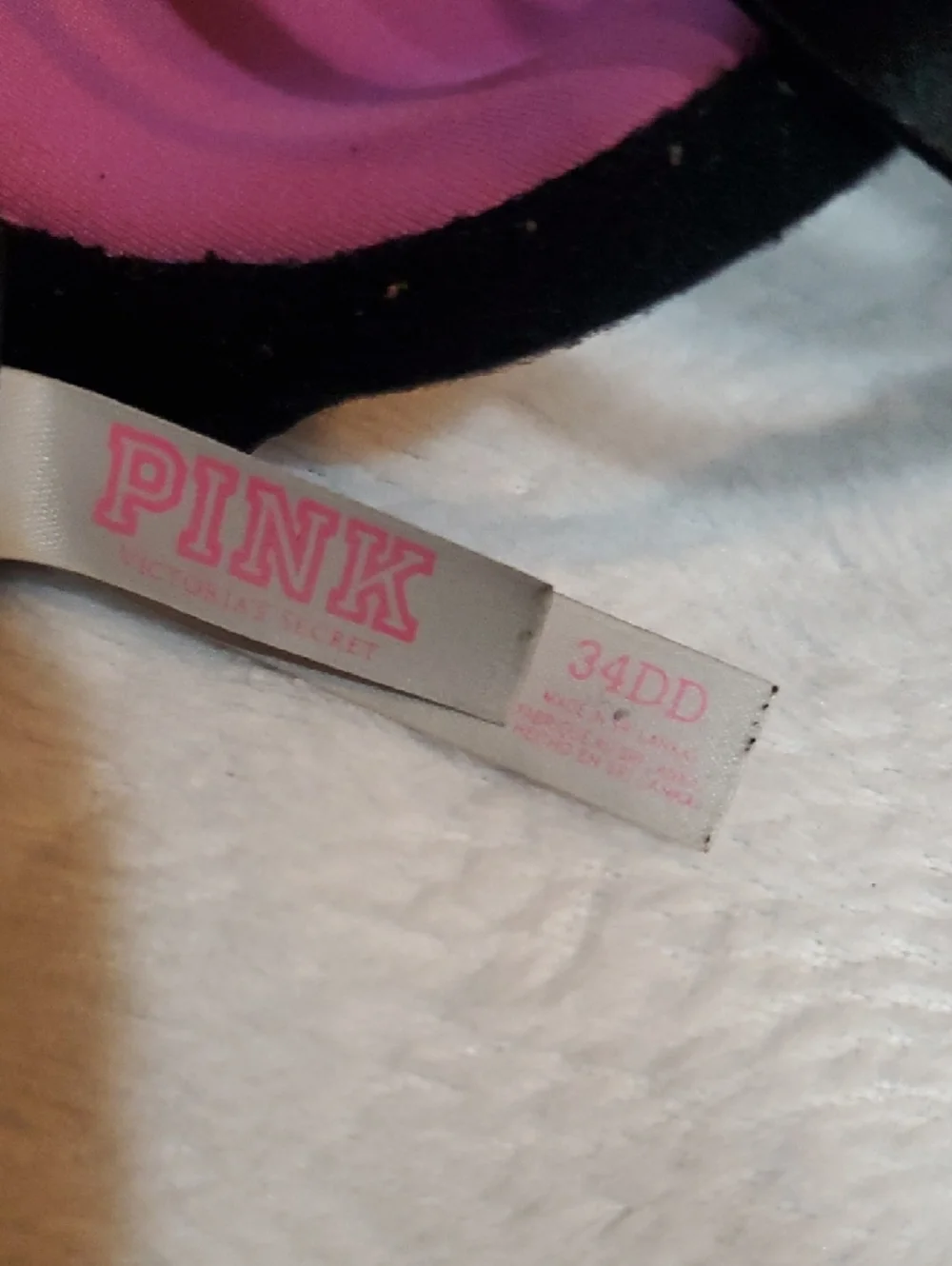PINK Victoria's Secret Black Multicolor Logo Push-Up Bra Sz. 34DD